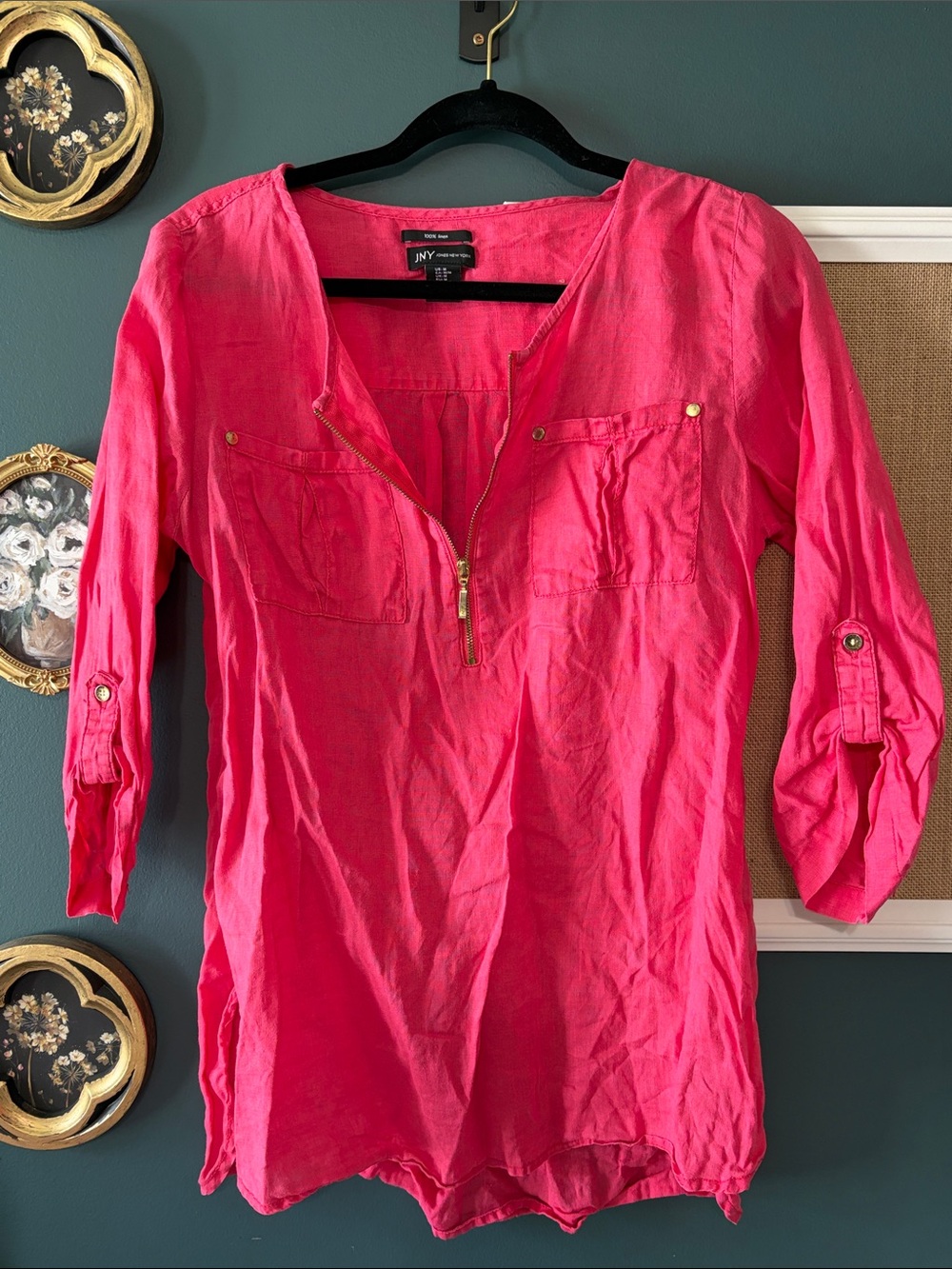 Jones New York Hot Pink Zip-Front Tunic
